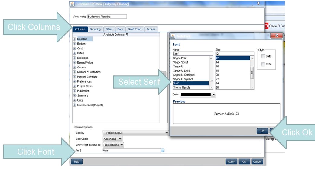 How to set font in EPS window (CDP)